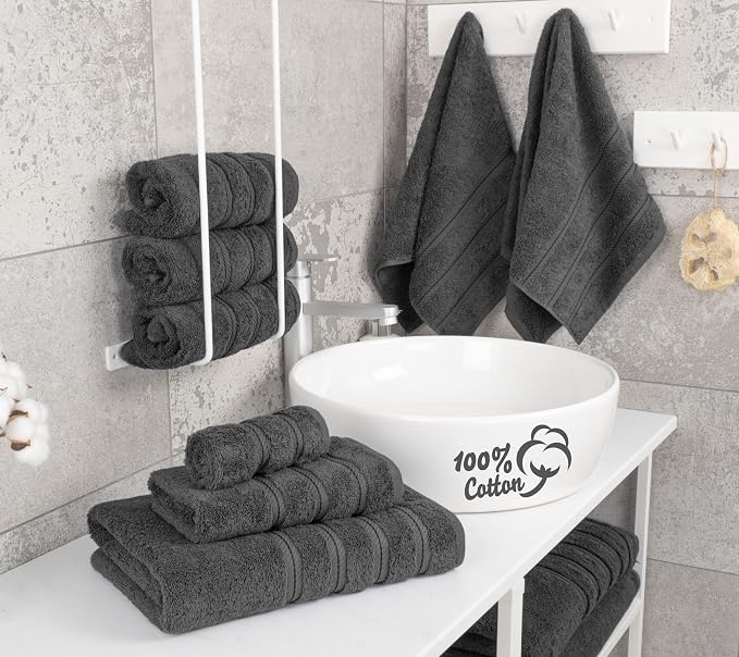 American Soft Linen 100% Cotton Luxury Turkish Towels, 6 Piece Towel Set | Soft Absorbent Quick Dry OEKO Tex Standard 100 Certificated Durable Machine Washable Breathable Premium Hotel Quality
