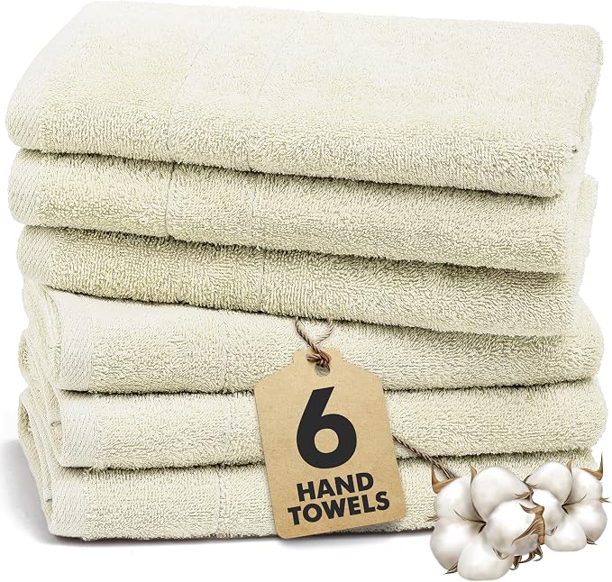 100% Ring Spun Cotton Hand Towels for Bathroom – 550 GSM Soft & Absorbent Towel Set– Pack of 6 Small Towel (34x20in) – Quick Dry Luxury Cotton Hand Towels – Ivory