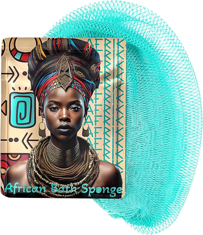 African Net Sponge, Premium Authentic Exfoliating Body Scrubber, Extra Long Stretch Bath Sponge for Shower, Deep Exfoliating Washcloth for Smooth Skin, 1 Pack (Turquoise)