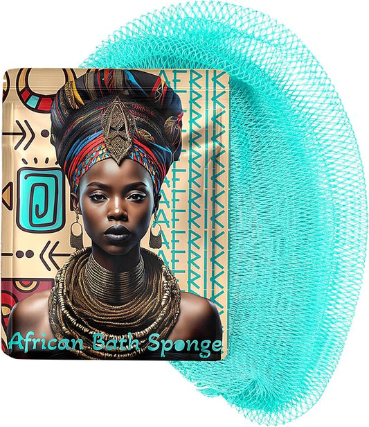 African Net Sponge, Premium Authentic Exfoliating Body Scrubber, Extra Long Stretch Bath Sponge for Shower, Deep Exfoliating Washcloth for Smooth Skin, 1 Pack (Turquoise)