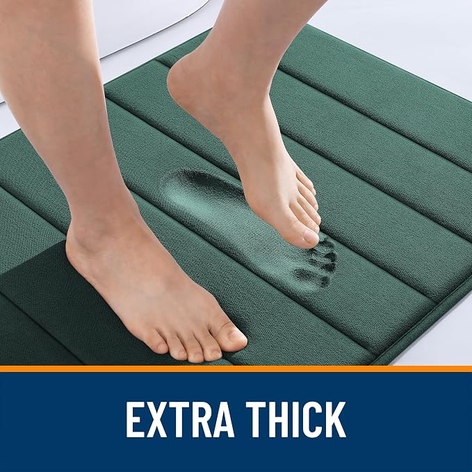 OLANLY Memory Foam Long Bathroom Rugs Runner 59x20, Super Soft Absorbent Bath Mat, Quick Dry, Machine Washable Shower Rugs, Bathmat Carpet, Bathroom Home Decor Accessories, Blackish Green