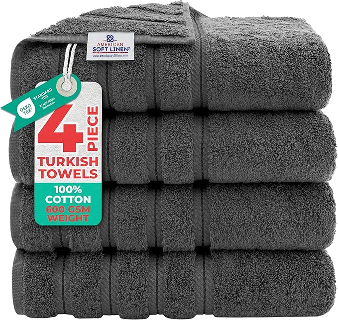 American Soft Linen 100% Cotton Luxury Turkish Towels, 4 PC Bath Towel Set | Soft Absorbent Quick Dry OEKO Tex Standard 100 Certificated Durable Machine Washable Breathable Premium Hotel Quality