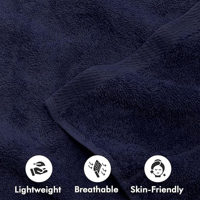 100% Ring Spun Cotton Hand Towels for Bathroom – 550 GSM Soft & Absorbent Towel Set– Pack of 6 Small Towel (34x20in) – Quick Dry Luxury Cotton Hand Towels – Navy Blue