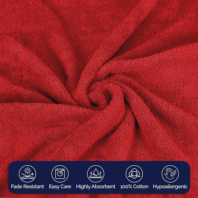 Elegant Comfort Premium Cotton 6-Piece Towel Set, Includes 2 Washcloths, 2 Hand Towels and 2 Bath Towels, 100% Turkish Cotton - Highly Absorbent and Super Soft Towels for Bathroom, Red