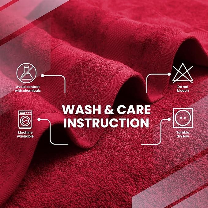Infinitee Xclusives Luxury 100% Cotton Towel Set – 8 Piece Bathroom Towel Set (2 Bath Towels, 2 Hand Towels, 4 Washcloths) – Soft & Absorbent Towels for Bathroom (Intimate Red)