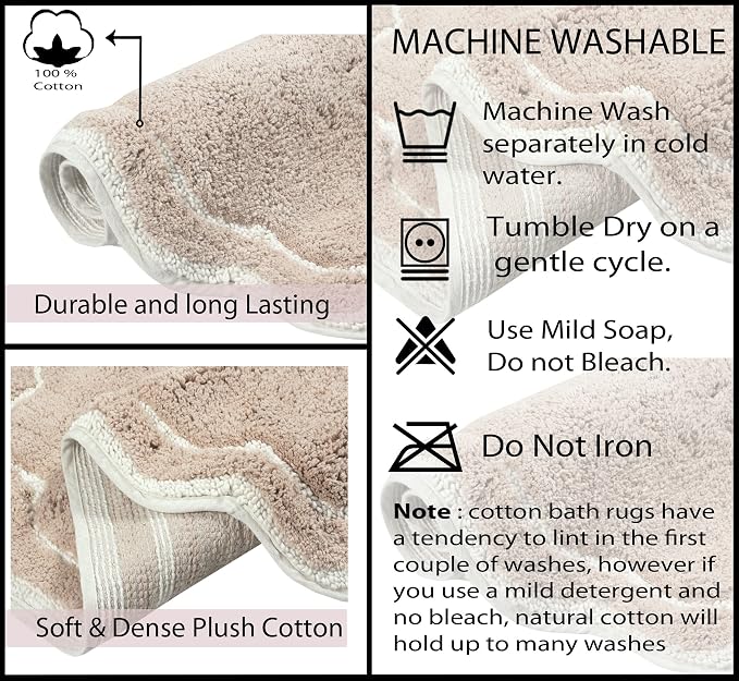 Home Weavers Allure Collection 100% Cotton Tufted Bathroom Rug, Soft and Absorbent Bath Rugs, Non-Slip Bath Carpet, Machine Wash Dry Bath Mats for Bathroom Floor, 24"x40" Bath Rug, Linen