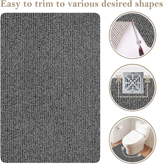 Shower Mat Bathtub Mat Non-Slip,32x24 inch, Soft Tub Mat with Drain,PVC Loofah Bath Mat (Phthalate Free) for Tub and Bathroom,Quick Drying,Black