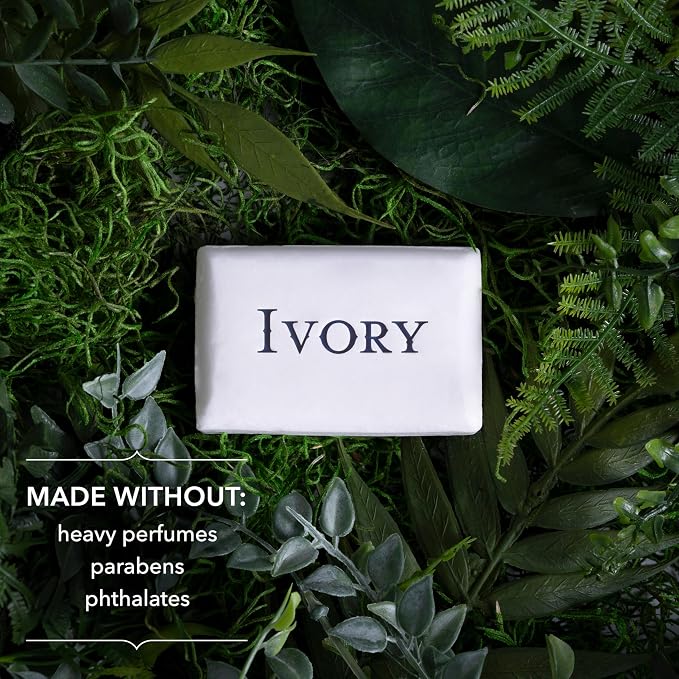 Ivory Gentle Bath Bar Soap, Designed for Whole Family, 99.44% Pure Formula with Plant-Based Cleansers, Made Without Heavy Perfumes, Parabens or Phthalates, Original Scent, 3.17 oz (2 Count)