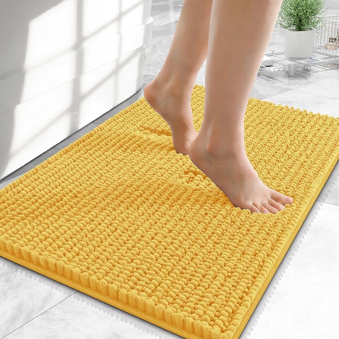 OLANLY Thick Small Bathroom Rugs 24x16, Extra Soft Absorbent Chenille Bath Rugs, Rubber Backing, Machine Wash Dry, Bath Mats for Bathroom Floor, Tub and Shower, Home Decor Accessories, Yellow