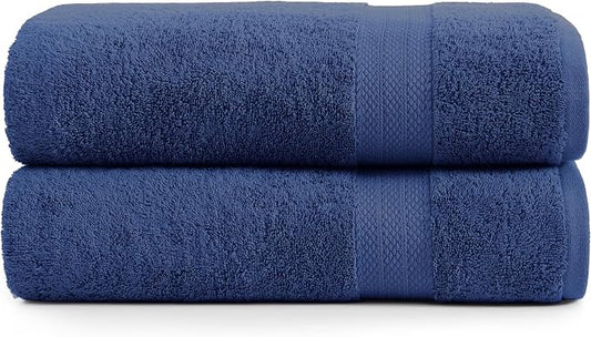 LANE LINEN 100% Durable Cotton Bath Sheets 2 Pack (35"x66") - Fade Resistant, Machine Washable & Highly Absorbent - Hotel Quality, Extra Large Bathroom Bath Towel Sets - Ideal for Family - Navy Blue