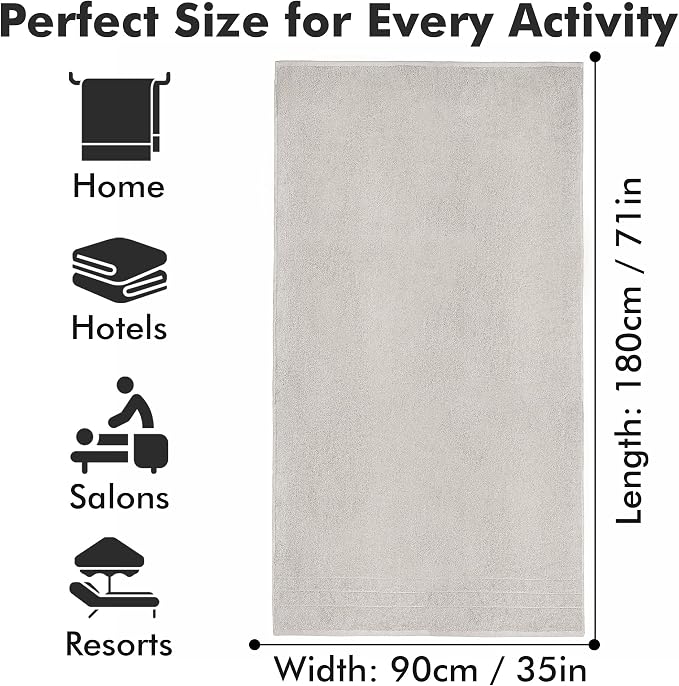 Bath Sheets – 550 GSM Extra Large Bathroom Sheet Set – Pack of 2 Jumbo Towels Light Grey (71x35in) – 100% Ring Spun Cotton Soft Quick Dry Large Bath Towels for Adults Hotel Spa Bathroom Use