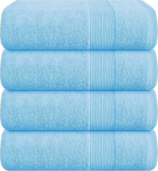 Belizzi Home 4 Pack Bath Towel Set 27x54, 100% Ring Spun Cotton, Ultra Soft Highly Absorbent Machine Washable Hotel Spa Quality Bath Towels for Bathroom, 4 Bath Towels - Light Blue