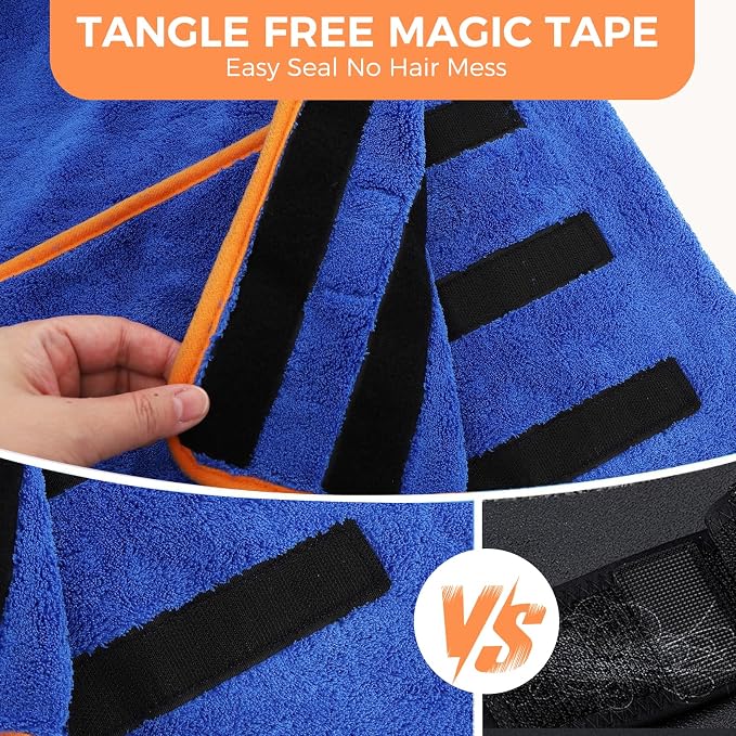 Mihachi Dog Bathrobe Towel Wrap Fast Drying with Drying Gloves Set, Super Absorbent Coral Fleece Dog Drying Coat Bath Robe for Puppy, Medium & Large Dogs, Adjustable Collar & Belly Strap, Blue XL