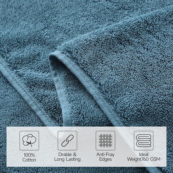 REDKISS Large Bath Towels Set 2 Piece, 100% Cotton, 31x63 in,Heavyweight 760G, Highly Absorbent & Quick Dry, Super Soft Luxury Shower Towels for Bathroom,Hotel Collection - Blue