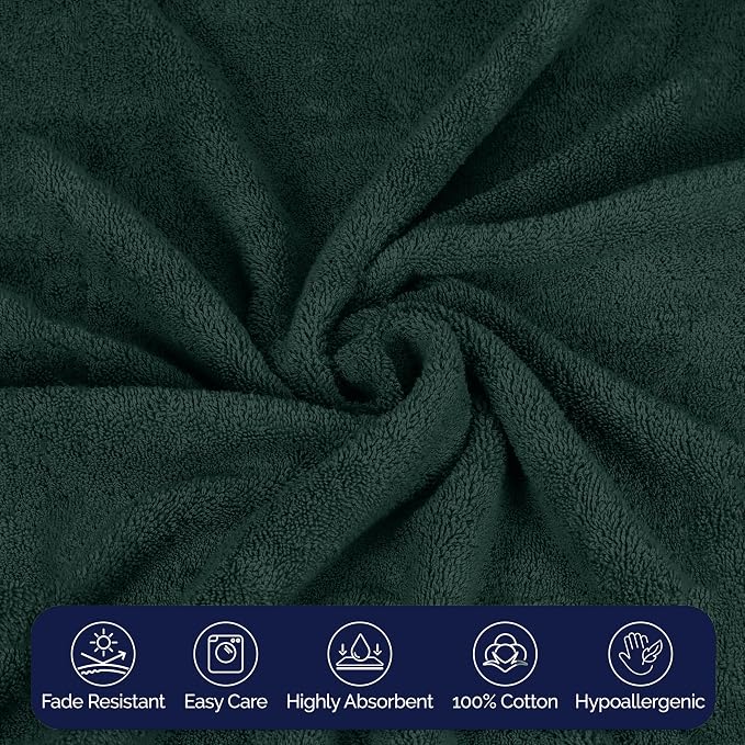 Elegant Comfort Premium Turkish Cotton 2 Pack Bath Towel Set - 27 x 54 inch, Luxurious Hotel Spa Quality 100% Turkish Cotton 2PC Bath Towel Set - Highly Absorbent - Soft Bathroom Towels, Hunter Green