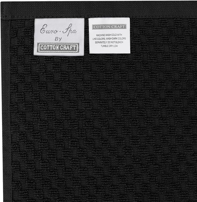 COTTON CRAFT Waffle Bath Towel - Set of 4 Luxury Euro Spa Waffle Weave Towels - 100% Ringspun Cotton Bath Towel - Super Absorbent Quick Dry Bath Towel Set - Oversized 30 inches x 56 inches - Black
