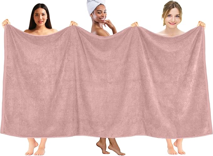 DAN RIVER Pack of 1 Jumbo Bath Sheet 40x80 Inches, Oversized Towels for Adults, Quick Dry Plush Bath Towels - Dusty Rose