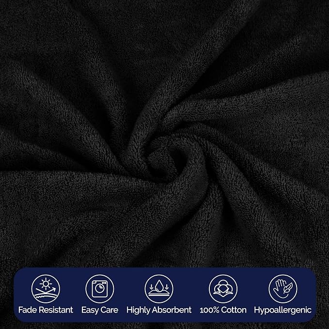Elegant Comfort Premium Turkish Cotton 2 Pack Bath Towel Set - 27 x 54 inch, Luxurious Hotel Spa Quality 100% Turkish Cotton 2PC Bath Towel Set - Highly Absorbent - Soft Bathroom Towels, Black