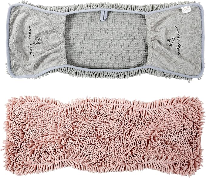 Patas Lague 2 Pack Absorbent Dog Towel for Drying Dogs Large, 35''x15'' Extra Large Microfiber Quick Drying Pet Bath Towel with Hand Pockets, Machine Washable Pet Shammy Grey Pink