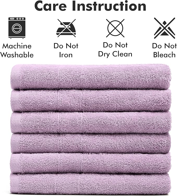 100% Ring Spun Cotton Hand Towels for Bathroom – 550 GSM Soft & Absorbent Towel Set– Pack of 6 Small Towel (34x20in) – Quick Dry Luxury Cotton Hand Towels – Lilac