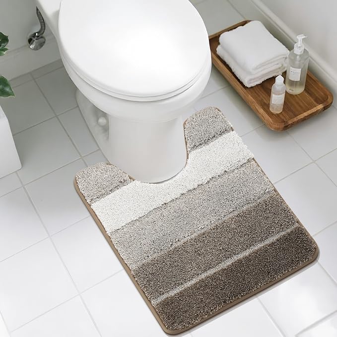 COSY HOMEER Toilet Rugs U-Shaped 24"x20", Ultra Soft Absorbent Bath Mat with Non-Slip TPR Backing, Machine Washable Shaggy Rug for Toilet, Brown