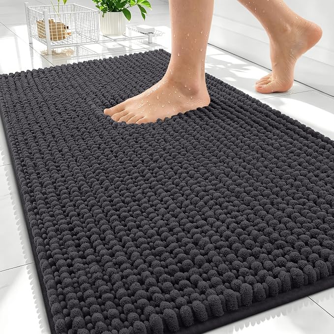 OLANLY Thick Bathroom Rugs 34x21, Extra Soft Absorbent Chenille Bath Rugs, Rubber Backing, Machine Wash Dry, Bath Mats for Bathroom Floor, Tub and Shower, Home Decor Accessories, Dark Grey