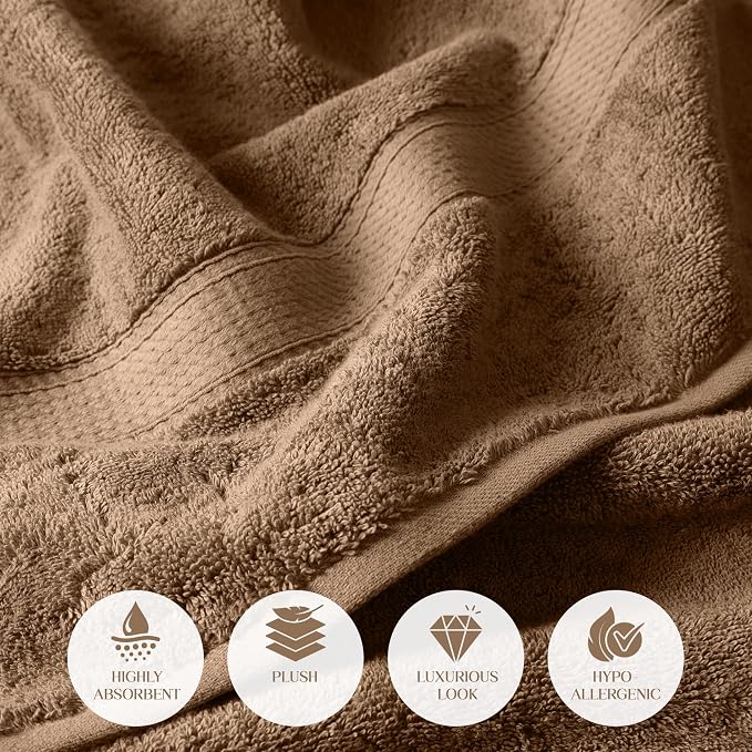 SUPERIOR Egyptian Cotton Plush & Absorbent, Bath Towel Set of 2, Latte | Quick Dry, Soft Luxury Towel Set, Bath Essentials for Bathroom, Guest Bath, Spa, 2 Piece Bath, Madeline Towels