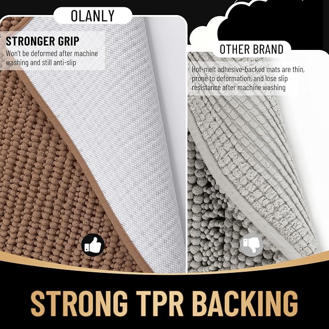 OLANLY Thick Bathroom Runner Rugs 59x24, Extra Soft Absorbent Chenille Bath Rugs, Rubber Backing, Machine Wash Dry, Long Bath Mats for Bathroom Floor, Tub and Shower, Home Decor Accessories, Mocha
