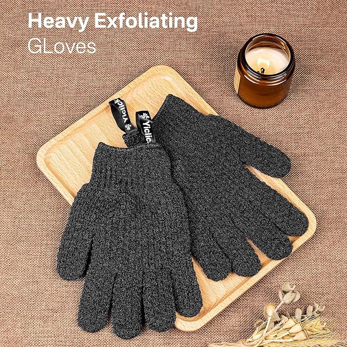 Yiclick Heavy Exfoliating Gloves, Exfoliating Body Scrubber for Bath Shower Exfoliation, Body Scrub Exfoliator for Dead Skin Remover, Exfoliate Sponge Loofah Washcloth Mitt Men Women