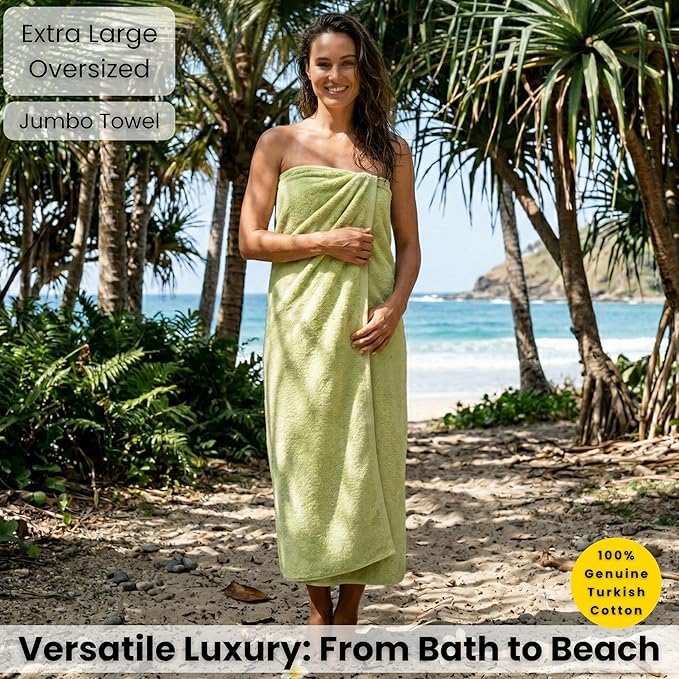 SALBAKOS Luxury 100% Turkish Cotton 40x80 in Extra Large Beach & Bath Towels | Oversized Bath Sheets | Premium Hotel Quality Thick Soft Absorbent Turkish Towel (Pack of 1, Green, Jumbo Bath Sheet)