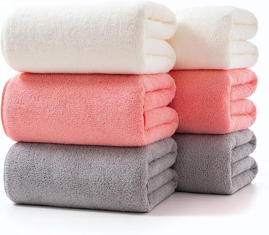 Lumimi Towels 6 Piece Multicolour Soft Microfiber Bath Towel Set Incredibly Absorbent Lightweight Quick Dry and Durable, 55" L x 27" W, 6 Pack Pink Red White Light Grey
