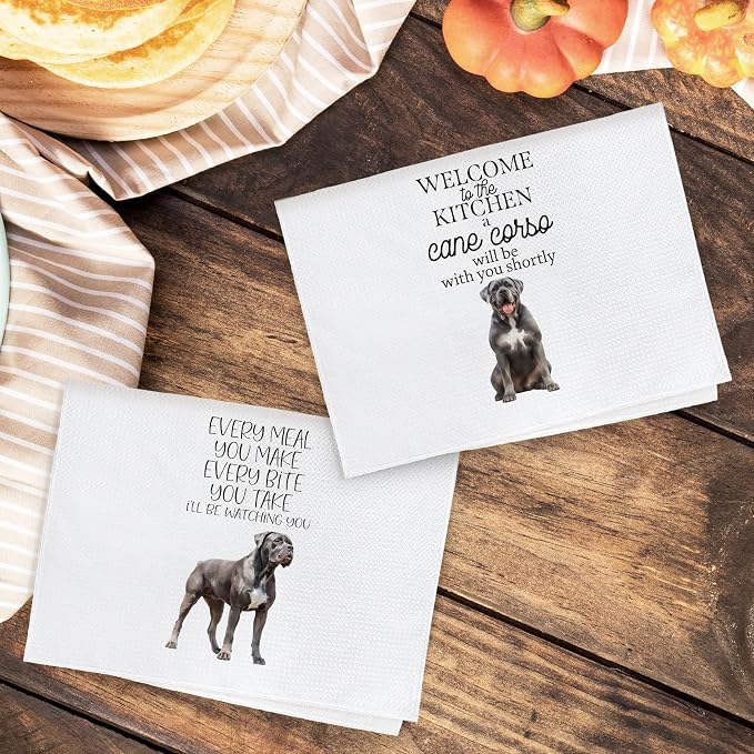 Funny Cane Corso Dog Kitchen Towels, Cane Corso Gifts Hand Towels, Dog Mom Dad Lovers Owner Gifts for Women Men Dishcloths Dish Towel for Kitchen 16x24 Inches Set of 2