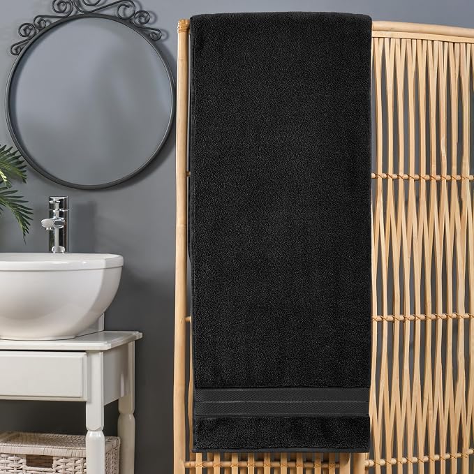 Elegant Comfort Three Line Popcorn Extra Large Luxury Bath Towel - 40" x 80" inch, Premium Hotel Spa Quality 1 Piece Oversized Bath Sheet 100% Turkish Cotton Super Soft Highly Absorbent, Black