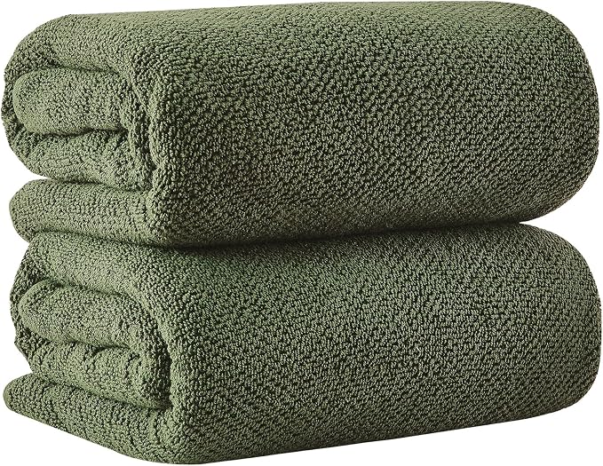 Great Bay Home 100% Cotton Oversized 2 Pack 68x35 Extra Large Towel Set - Absorbent, Quick-Drying, Durable Oversized Bath Sheets for Bathroom Décor (Forest Green)