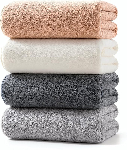 Lumimi Towels 4 Piece Very Soft Microfiber Bath Towel Set Fast Drying Super Absorbent Lightweight and Durable Bathroom Gym Yoga Travel, 55" L x 27" W, 4 Pack Multicolour B