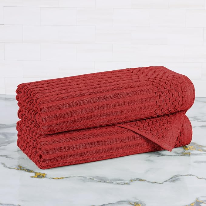 Superior Cotton Bath Towel Set of 2, Daily Use for Bathroom, Guest Bath, Quick Dry, Spa, Resort Towels, Ribbed, Absorbent, Home Essentials, 2-Piece Bath Towels, Soho Collection, Burgundy