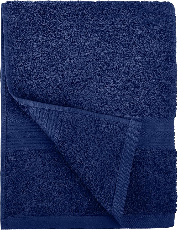 Amazon Basics 6-Piece Fade-Resistant 100% Cotton Towel Set, Soft and Absorbent, 2 Bath Towels, 2 Hand Towels, 2 Washcloths, Navy Blue