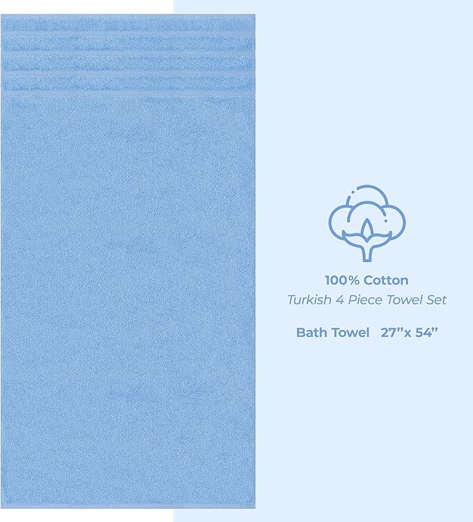 American Soft Linen 100% Cotton Luxury Turkish Towels, 4 PC Bath Towel Set | Soft Absorbent Quick Dry OEKO Tex Standard 100 Certificated Durable Machine Washable Breathable Premium Hotel Quality