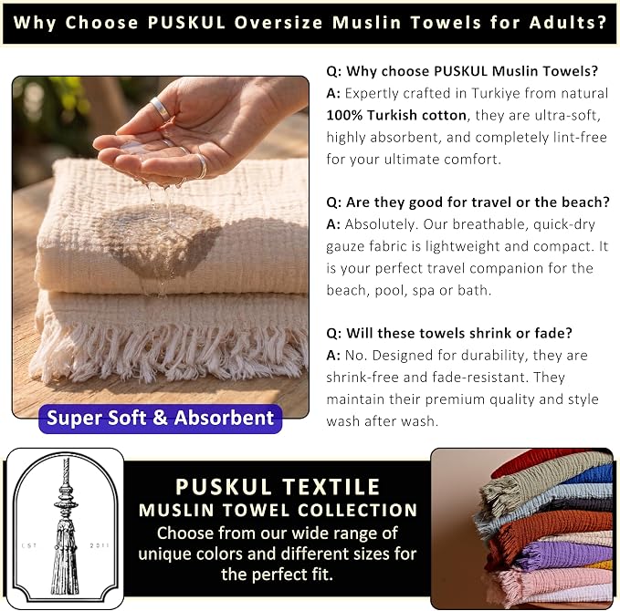PÜSKÜL - Premium 2-Piece Oversized Muslin Bath Towel for Adult 35x70 Extra Large Bath Sheets | Natural 100% Turkish Cotton Soft Absorbent Quick-Dry Lightweight Spa & Beach Towels (Pack of 2, Red)
