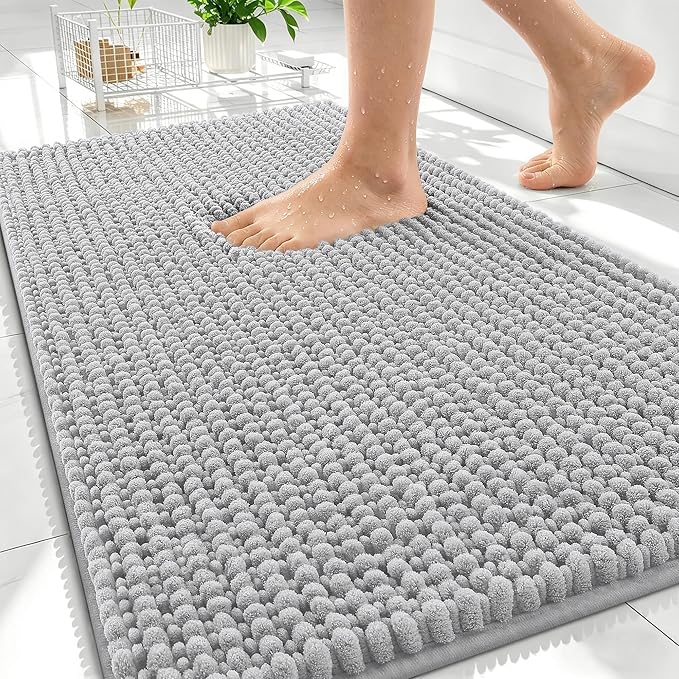 OLANLY Thick Bathroom Rugs 30x20, Extra Soft Absorbent Chenille Bath Rugs, Rubber Backing, Machine Wash Dry, Bath Mats for Bathroom Floor, Tub and Shower, Home Decor Accessories, Light Grey