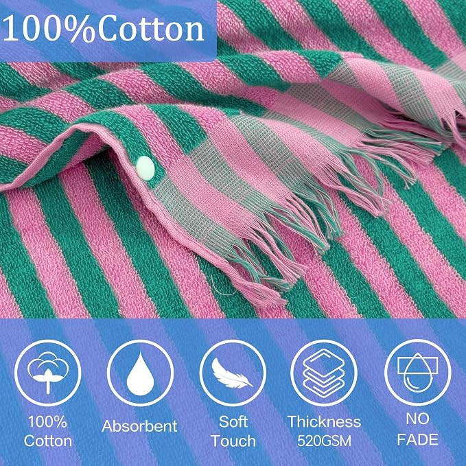 VOOVA & MOVAS Hooded Bath Towels for Teens/Big Kids (8Years Up) | Soft Absorbent 100% Cotton Thick Towel Wrap | Versatile Beach, Pool, Swim & Bath Cover-Up | Pink Green