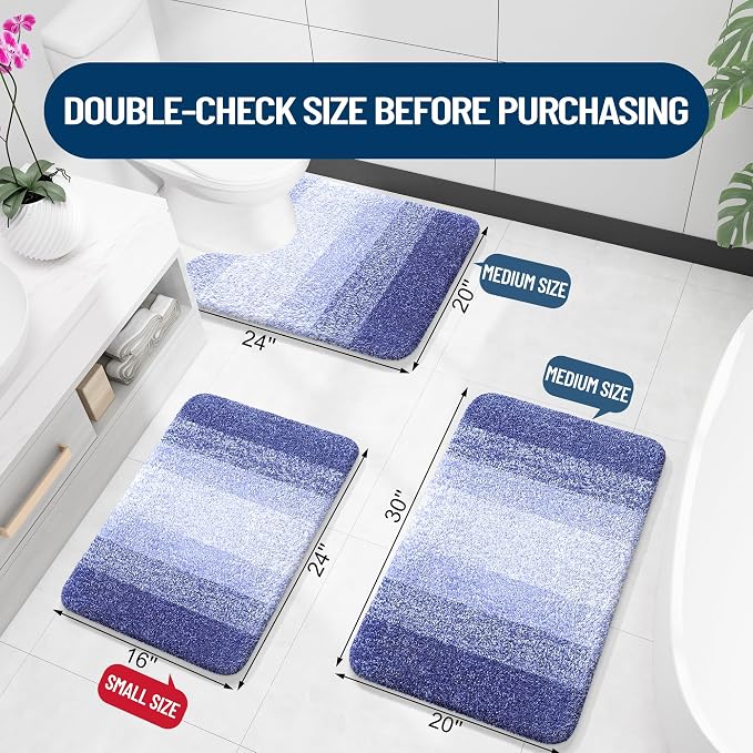 OLANLY Bathroom Runner Rugs Mat 44x24, Extra Soft Absorbent Microfiber Bath Rugs, Rubber Backing, Quick Dry, Washable Long Bath Mats for Bathroom, Tub and Shower, Home Decor Accessories, Blue-Violet