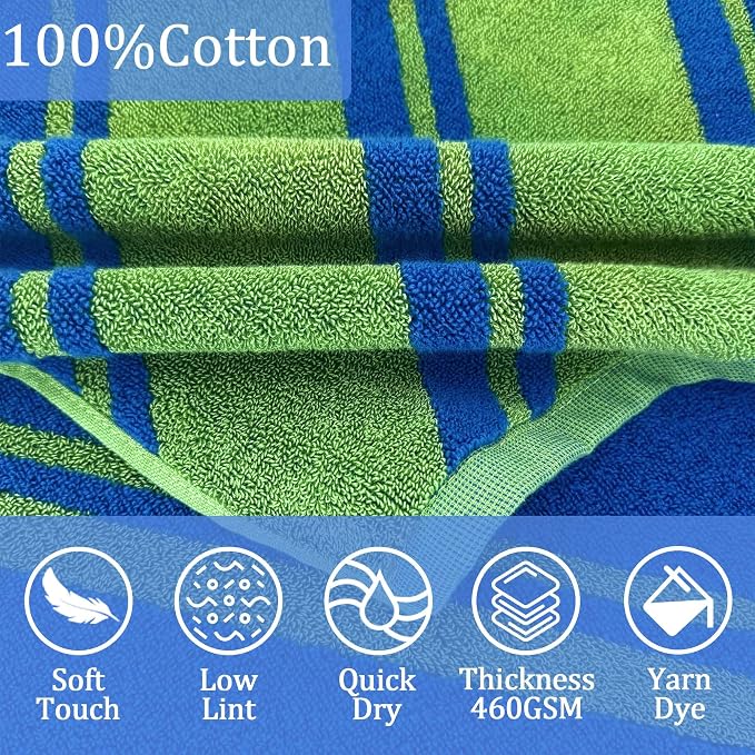 VOOVA & MOVAS Kids Hooded Poncho Towels (4-8Years,27.5"x27.5"),100% Cotton Soft Absorbent Towel for Boys,Perfect for Bathroom | Pool | Beach | Swimming, Jacquard Green Stripe
