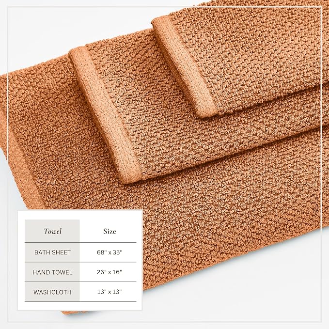 Great Bay Home 100% Cotton 6 Piece Bath Sheet Set - Absorbent, Quick-Drying, Durable Bath Towels for Bathroom Decor - Low-Twist, Two-Ply Fibers (Clay)
