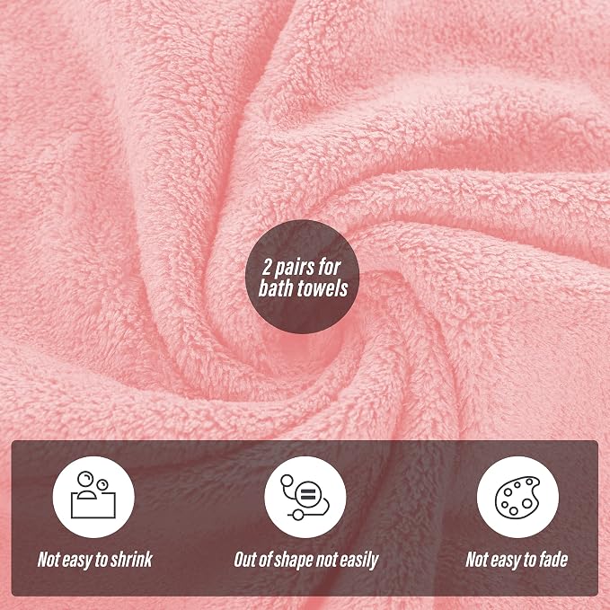 MOONQUEEN 2 Pack Premium Bath Towel Set - Quick Drying - Microfiber Coral Velvet Highly Absorbent Towels - Multipurpose Use as Bath Fitness, Bathroom, Shower, Sports, Yoga Towel (Pink)