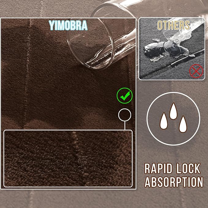 Yimobra Large Bath Mat Set 2 Piece- Super Soft Absorbent Quick Dry Memory Foam Bathroom Rugs, Machine Washable Non Slip Floor Carpet for Tub Shower & Double Vanity (17x24 & 44x24, Brown)