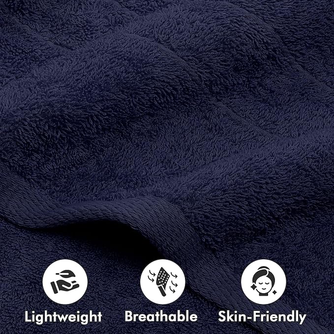 Bath Towels Set of 4 – 100% Ring Spun Cotton Navy Blue Extra Large Towels for Bathroom, Spa Use (55x28 in) – 550 GSM Super Soft and Quick Dry Large Bath Sheets for Adults