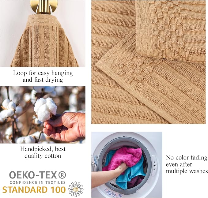 Superior Cotton 8-Piece Solid and Ribbed Towel Set, Face Towels 13” x 13”, Hand Towels 16” x 28”, Bath Towels 27” x 54”, Coffee by Superior