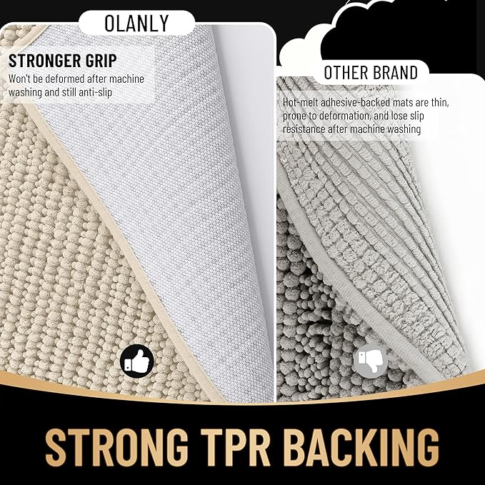 OLANLY Thick Large Bathroom Rugs 70x46, Extra Soft Absorbent Chenille Bath Rugs, Rubber Backing, Machine Wash Dry, Bath Mats for Bathroom Floor, Tub and Shower, Home Decor Accessories, Sand
