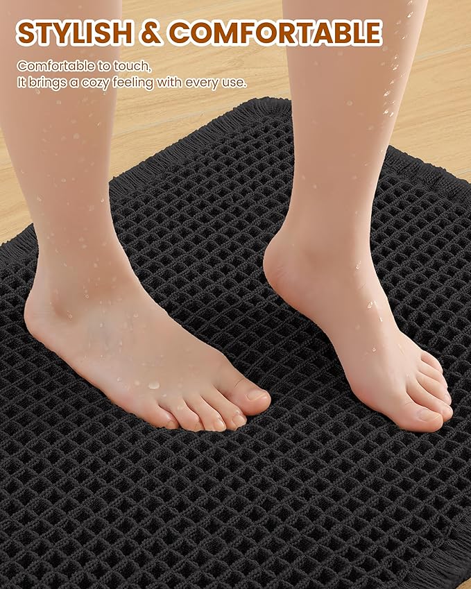 Smiry Waffle Bath Mat 72x24, Extra Soft Absorbent Bathroom Rugs, Non Slip Machine Washable Quick Dry Bath Rugs for Bathroom Floor, Tub, Shower, Home Decor Accessories, Black